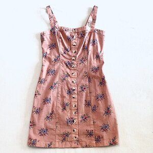 Forever 21 pink floral mini dress Womens Small stretch retro flowers body con